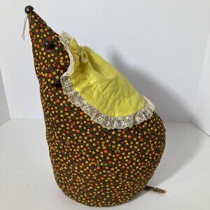 Vintage Handmade Mouse DoorStop Holder Weighted Floral Brown Yellow 10 x 15"